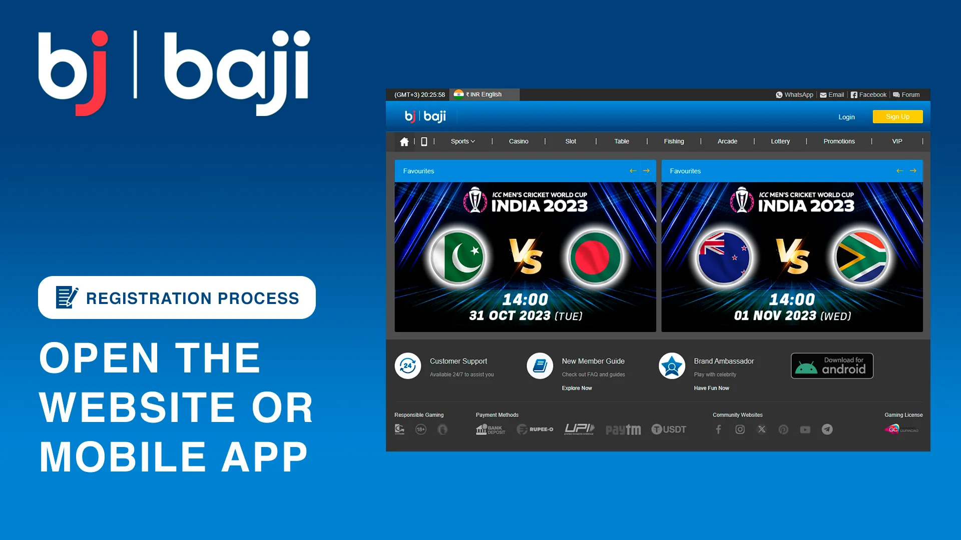 রেজিস্ট্রেশন প্রক্রিয়া শুরু করতে Baji ওয়েবসাইট খুলুন