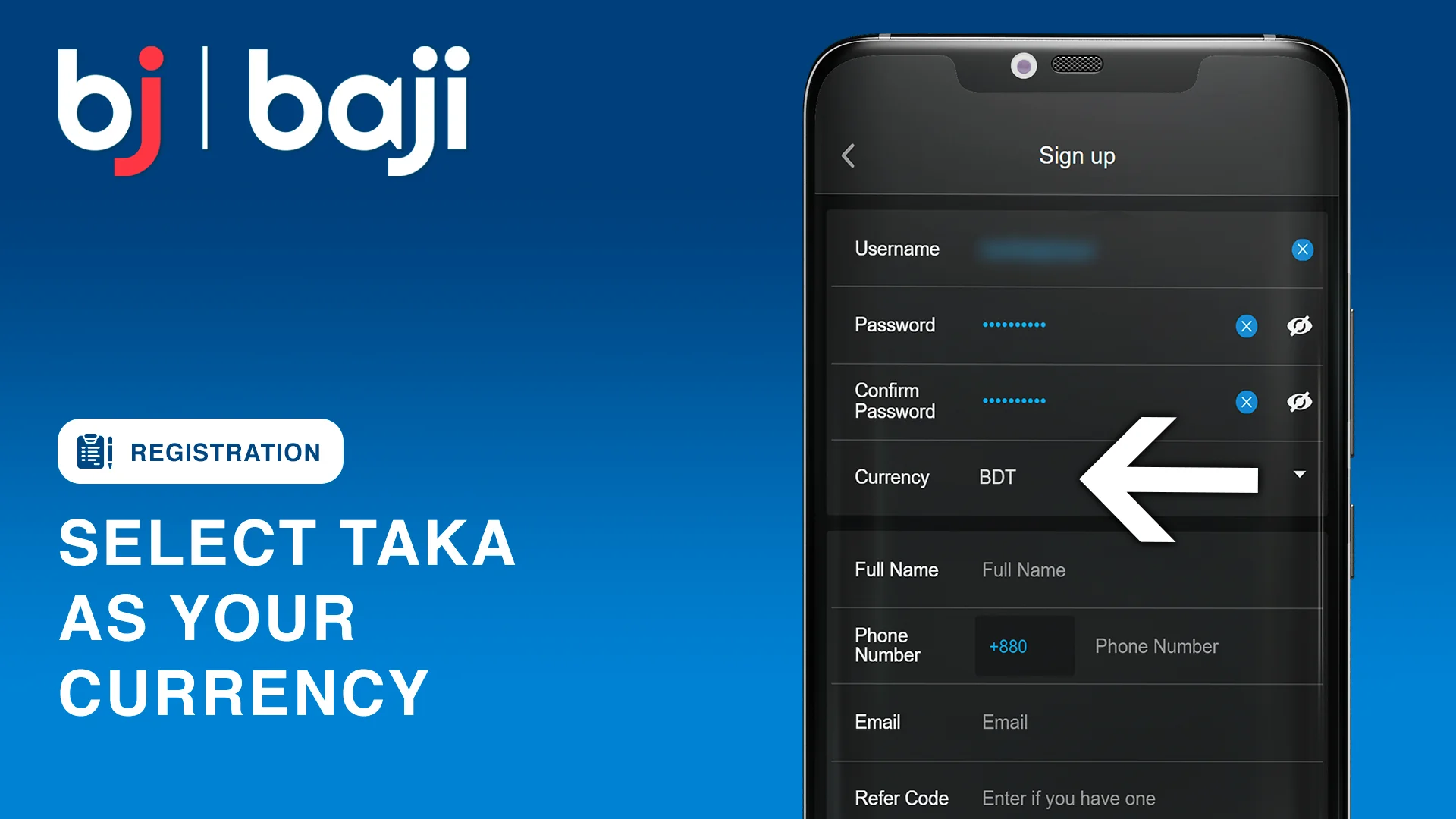Select your Currency - Bangladeshi Taka - Baji